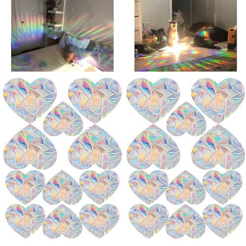2 Stücke Regenbogen Prisma Statische Fensteraufkleber – Sonnenfänger, Fenstersticker, Vogelschutz, Herzform, 22x30 cm