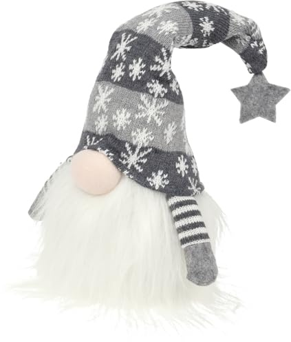 Bambelaa! Weihnachtswichtel Figuren LED Wichtel Deko Figur Beleuchtet Trolle Stehend Weihnachtsdeko Amerikanisch Weihnachten Dekoration Winterliche Tisch Innen Batteriebetrieben (Grau, 28 cm)