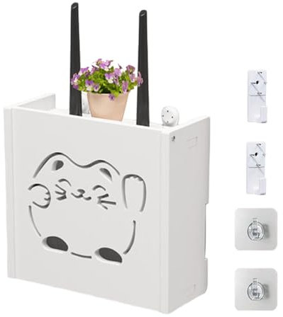 Genérico WiFi Router Shelf - WiFi Router Storage Box | Router Rack Desktop Storage Box | Space-Saving Router Organizer Box for TV Set-Top Boxes Fortune Cat Router Hider Box for Wall