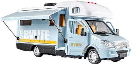 Dickly 1/32 Wohnmobil-Spielzeug mit Dachtüren zum Öffnen, Mini-Wohnmobil-Spielzeug, Rückziehauto als Partygeschenk für Kinder im Alter von 4 5 6 Jahren, Blau