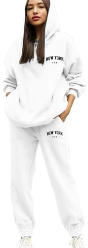 WAZHAKU Tuta sportiva da donna, lunga, da jogging, abbigliamento sportivo, in due pezzi, Y2K, Hip Hop, 2 pezzi, felpa con cappuccio e pantaloni da allenamento, casual, per la casa e il jogging,