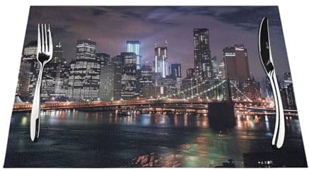 Bedruckte Tischsets mit Motiv New York Night, PVC, gewebt, hitzebeständig, für Küche, Esstisch, für drinnen und draußen, 45 x 30 cm, 1 Stück