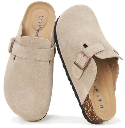 Meik Mangni Mules et Sabots Homme Femme Chaussons Cuir Liège Pantoufles Confortable Chaussures de Jardin Antidérapants Semelle,36-44 EU