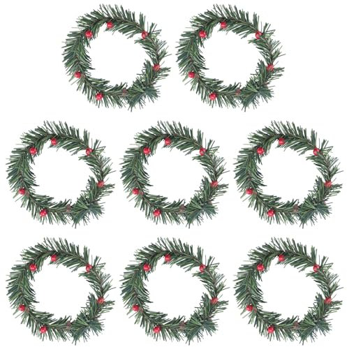 Fangxuee 8 STÜCKE Stechpalme Beere Kerze Ring Kleine KüNstliche Rote Beeren Kiefern Nadeln Kranz für Weihnachten Girlande Ornamente