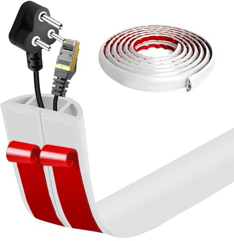 Goulotte de Câble au Sol Auto-Adhésive | Passage de Câbles Plat & Flexible | Protection Anti-Trébuchement pour Bureau & Maison (Blanc, 3cm x 1m)