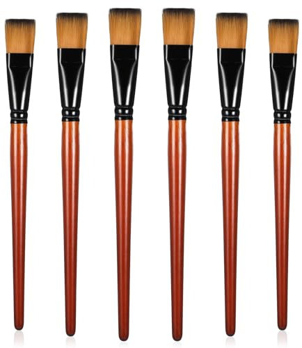 6 pennelli piatti da 25 mm per pittura acrilica ad acquerello, pennelli in nylon sintetico, pennelli per artisti per adulti, artisti, dettagli, olio, tela, viso, body art