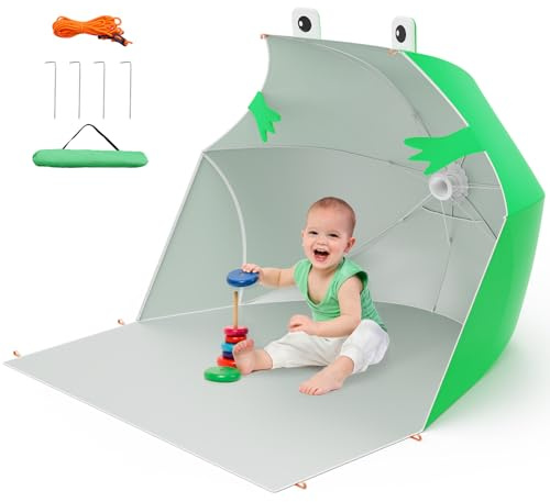 Tente Anti UV Bébé,Pop Up Tente De Plage,Abri Camping Voyage Vec Clous De Sol Protège Vent/Soleil/Sable,Tente De Plage Bebe Vec Mini Piscine Convient pour Les Plages, Les Parcs, Le Camping,Grenouille