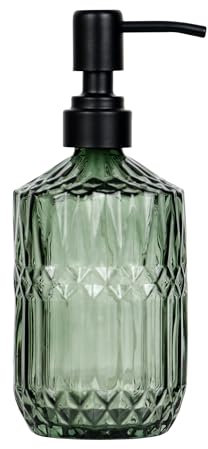 SDlumeiy 18 oz Dark Green Thick Glass Soap Dispenser with Black Rustproof Pump Refillable Bathroom, Kitchen Soap Dispenser for Hand Soap, Detergent, Lotion (Dark Green)