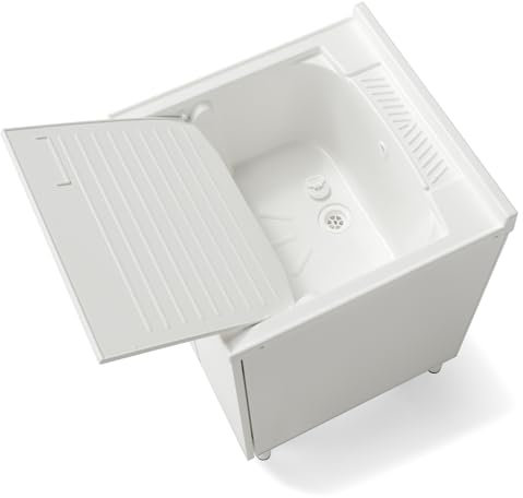 Mobile Lavatoio Lavapanni in alluminio 100% MADE IN ITALY NETTUNO per interno e esterno con vasca in ABS e sotto lavatoio con anta (L 60 x P 60 x H 86)