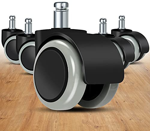 Office chair wheels (set of 5) - 11mmX22mm replacement hard floor castor wheels for gaming chair, desk chair, office chair castors to protect floors, ideal for wooden floor, tile and carpet (grey-new)