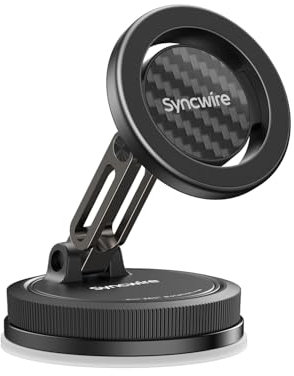 SYNCWIRE for MagSafe Car Mount [2-Axis Design] Nano Adhesive Gel + Suction Cup Magnetic Phone Holder for Dashboard & Windscreen, 360° Rotatable for iPhone 17 16 15 14 13 12 11, Samsung, Carbon Fiber