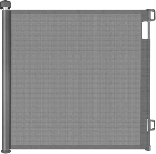 GREENSAPPIRE Retractable Stair Gate for Baby and Dog 180cm x 86cm Grey | Tall Retractable Mesh Child Safety Gate with One-Handed Lock and No Bottom Rail, Ideal for Stairs, Doorways, Hallways and Pet