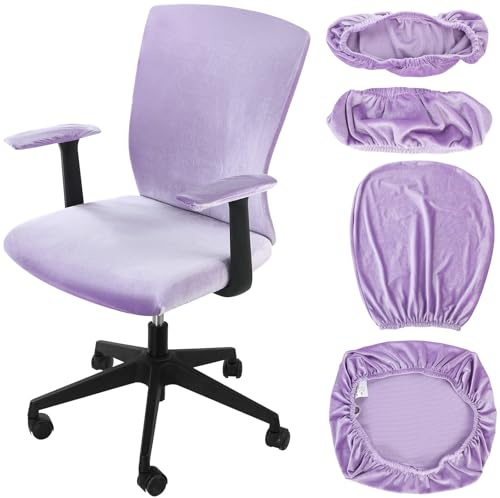 Calkkrer 4 Stück Universelle Bürostuhlbezüge, Stretch Stuhlhussen Mit Armlehne, Schutzhülle Für Sitzfläche Und Rückenlehne, Für Drehstuhl, Gaming Stuhl, Lila
