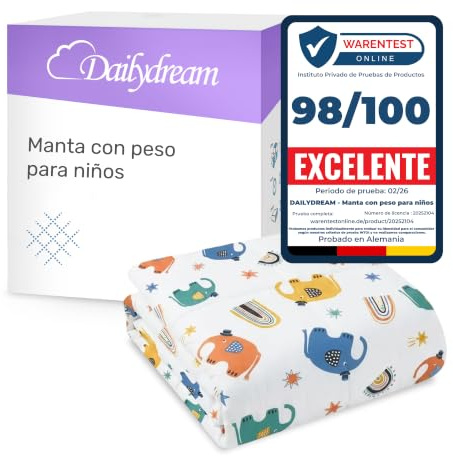 Dailydream Kinder Gewichtsdecke | 104x150 | 3,2 kg | Motiv Elefant | aus 100% Baumwolle | mit Glasperlenfüllung | schwere Decke zum Schlafen | Weighted Blanket | Therapiedecke | Körpergewicht 35-55 kg