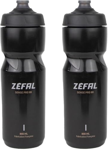 ZEFAL Pack Sense Pro 80 Noir - Set de Deux Bidon Velo - Gourde Velo Route et VTT Légère et Étanche - Fabriqué en France - Noir - 2 x 800 ml