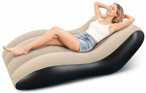 Qnbonrich Aufblasbares Sofa mit Fußhocker, Aufblasbarer Sessel, Beflockter Couch Oberfläche für Wohnzimmer, Twin Size Sofa Bed, Comfortable Air Sofa Outdoor, Aufblasbar Outdoor Camping