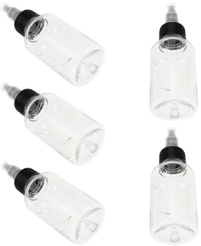 SHINEOFI Lot de 5 Bouteilles Plastique Pet avec Graduation et Bouchon à Pointe pour Peinture, Design Large Ouverture et Dosage Précis, Légères, pour Modélisme et Peinture