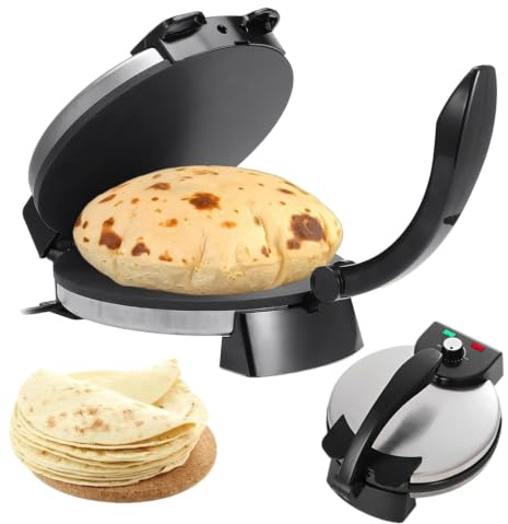 LHUITUI Automatischer Roti-Maker, Elektrische Tortilla-Presse Und Roti-Maker, Antihaft-Chapati-Maker, 0-260℃, Doppelseitige Beheizung, Antiverbrühungsgriff, Für Pizza, Pita, Quesadillas & Mehr