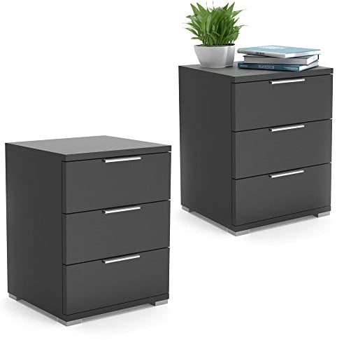 Vitalispa Nachttisch Florenz, Nachtkommode, Schwarz, 46 x 60 cm 2er Set