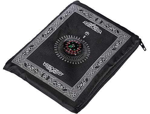 Hitopin tragbarer, schwarzer Muslim-Gebetsteppich mit Kompass in Taschengröße, Gebetsmatte mit Qibla-Finder und Büchlein, wasserfestes Material, HPUK-PBMk.