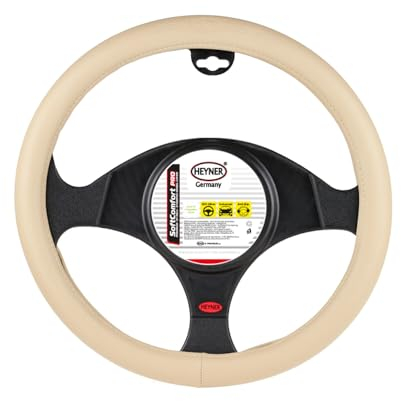 HEYNER® Lenkradhülle beige Auto 37-39 cm elegant Lenkradschoner beiges weiches Leder Universal griffsicher rutschfest bequem universal