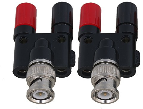 BQLZR Koaxial-Adapter für Oszilloskop-Kabel aus schwarzem Kunststoff, BNC-Stecker auf Dual-Bananen-Klinke, 2 Stück
