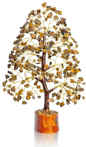 Tiger Eye Gemstone Tree of Life - Crystal Tree for Positive Energy, Feng Shui Decor - Chakra Money Bonsai Tree, Good Luck Healing Crystals - Meditation Stones, Spiritual Unique Gift 10-12