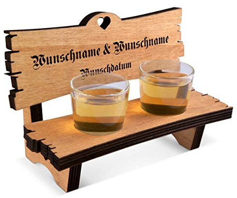Hochzeitsbank mit Schnapsgläsern Gravur individuell Schnapsbank Hochzeitsgeschenke für Brautpaar 16,5x11x8cm - Altdeutsch
