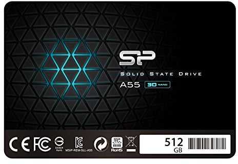 Silicon Power SSD 512Go 3D NAND A55 SLC Cache Performance Boost 2.5 pouces SATA III 7mm (0.28) Interne SSD