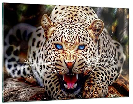 Wandbilder Dekoration Wohnzimmer Panther Tier Bilder auf Glas 120x80cm Glasbild Schlafzimmer Küche Deko Wand Kunstdruck Art Groß XXL Wanddeko Bild im Glas Modern Wall Decor Glasdruck GAA120x80-3506