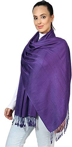 World of Shawls Pashmina Style All Seasons - Sciarpa a forma di scialle a forma di stola, Viola, Taglia unica