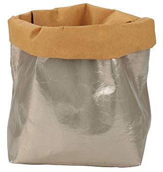 BIOZOYG Krempelbox Stuff Größe nachhaltiger Allzweck-Korb aus waschbarem Papier 0,55cm stark I Aufbewahrungskorb für Bad Kinderzimmer & Co I Geschenktüte Pflanzen Übertopf metallic Platinum
