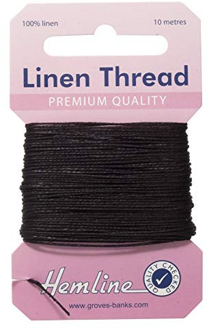 Hemline Fil de lin résistant pour couture et réparation de toile, tapisserie, sellerie et tissus lourds - Couleur noir - 1 x 10 m