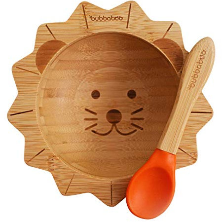 Bubba Boo Bamboo Bowl and Spoon Set Baby Suction Bowl Lion Design (Orange)