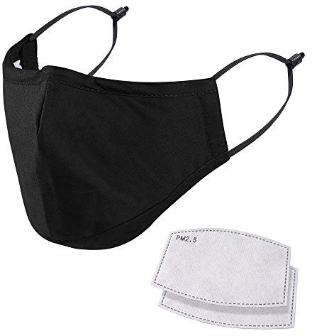NUÜR - Maschera per il viso riutilizzabile a 5 strati, lavabile, resistente, con clip per il naso inserita, maschera di protezione per uso quotidiano, colore: nero