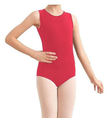 BODYWEAR LTD Mädchen Kinder Schule Sport Tanz Gymnastik Ballett ärmellos Trikot, rot, 9-10 Jahre