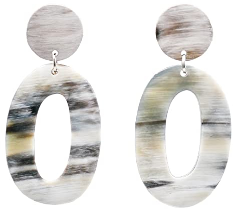 Feliss Damen Boho Ohrringe Ohrstecker hängend afrikanischer Schmuck aus 100% Horn. Große Ohrhänger in schwarz, kleines Geschenk. Hippie earrings aesthetic