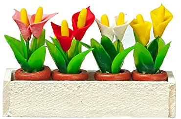 Melody Jane Dolls House White Window Box with 4 Pots of Lilies Miniature Garden Accessory