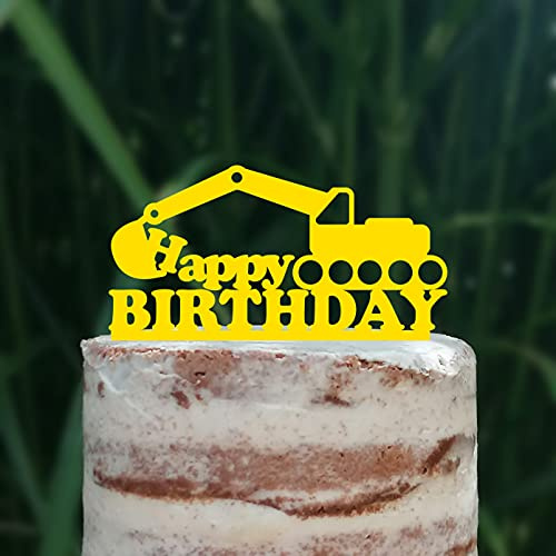 Cake Topper (Happy Birthday) Geburtstag Bagger Deko (Gelb)