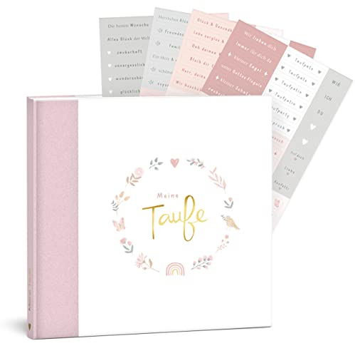 mintkind® Gästebuch Meine Taufe Blumen + Stickerset I für Junge & Mädchen | Taufbuch, Taufgeschenk, Taufalbum, Erinnerungsbuch I 72 Innenseiten für Glückwünsche, Fotos und Mehr | Gästebuch
