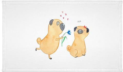 Mr. & Mrs. Panda Gäste Handtuch Mops Verliebt - Geschenk, Haustier, Hundeliebe, knuffig, Hundemotiv, Kinder Handtuch, Partner, Gästetuch, Hunderasse,