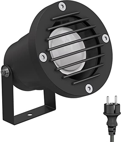 ledscom.de LED Gartenstrahler DUK, Gitter für außen, schwarz, IP65, inkl. GU10 Lampe 630lm, warmweiß
