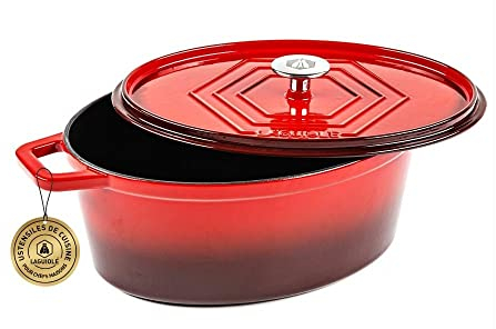Laguiole - Cocotte en fonte émaillée ovale rouge 31 x 23 cm - 5,7 L