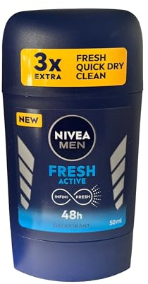 Nivea Men Deodorant Stick Anti-Perspirant Fresh Active 48h Protection Longlasting Freshness, 50 ml, Pack of 2