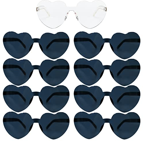 Sporgo Bride Herz Brille, 9 Stück Partybrille Herz Sonnenbrille,1 Braut + 8 Team Braut Brille,Randlose Sonnenbrille für Braut Junggesellinnenabschied Frauen Accessoires und Hochzeitsfeier (Schwarz)