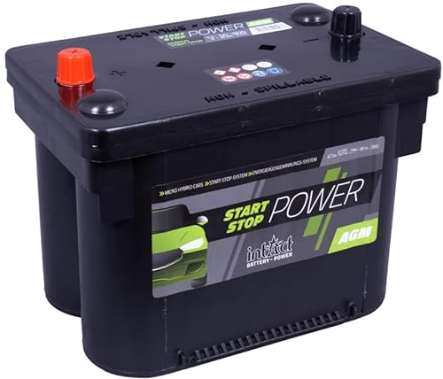 intAct AGM Start-Stop-Batterie 12V 50Ah 800A, wartungsfreie AGM Batterie mit Schnellladetechnologie, für Start-Stop-Fahrzeuge, Maße (LxBxH): 260x173x206mm, Pluspol links