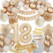 18 Geburtstag Deko, Deko 18 Geburtstags Mädchen, 18 Geburtstagdeko Beige Gold Ballon Deko mit Happy Birthday Girlande Tischdecke Geburtstagsschärpe Pompons für Party Deko 18 Geburtstag Mädchen