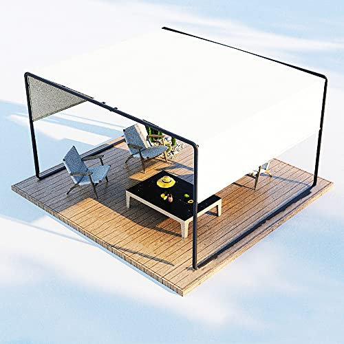 ZZYYZZ Pergola de terrasse Blanche 3 m x 3 m – Pare-Soleil extérieur avec auvent latéral rétractable, belvédère de terrasse avec lumière LED, pour Jardin, Porche, arrière-Cour