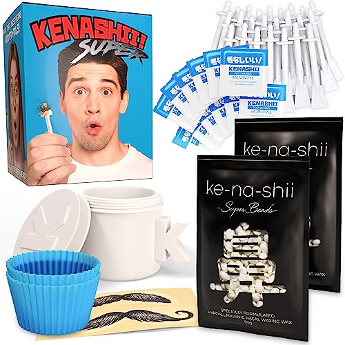 Kenashii Nasenwachsset -100g Nasenhaarwachs, 24 Applikatoren, 12 Balsamtücher nach dem Waxing und Schnurrbartschützer - Nasenwaxing für Männer und Frauen - Nasenhaarentferner - Nasenhaarentfernungsset