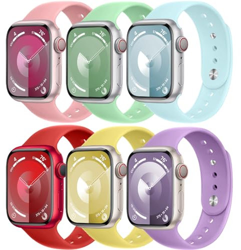 Correas Compatible con Correa Apple Watch 40mm 41mm 38mm,Correa iWatch 44mm 45mm Ultra 49mm 42mm Hombre/Mujer,6 Piezas Bracelet de Silicona Suave Deportiva para Apple Watch Series 9 8 7 6 5 4 3 SE 2,B